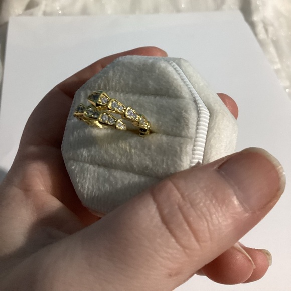 18k Gold Plated  Serpentine Snake Cz Diamond Pave Ring - Picture 7 of 15